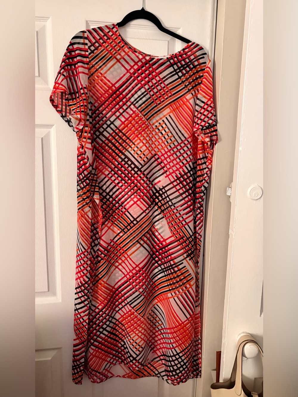 Calvin Klein Coral and Black Plaid Blouse